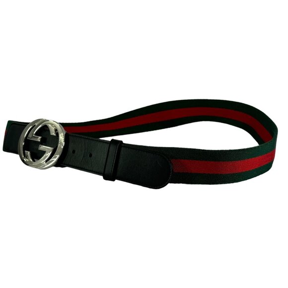 GUCCI 214351 Green Red Nylon Web Interlocking GG Men's Belt Made in Italy 90-36 - Picture 2 of 10